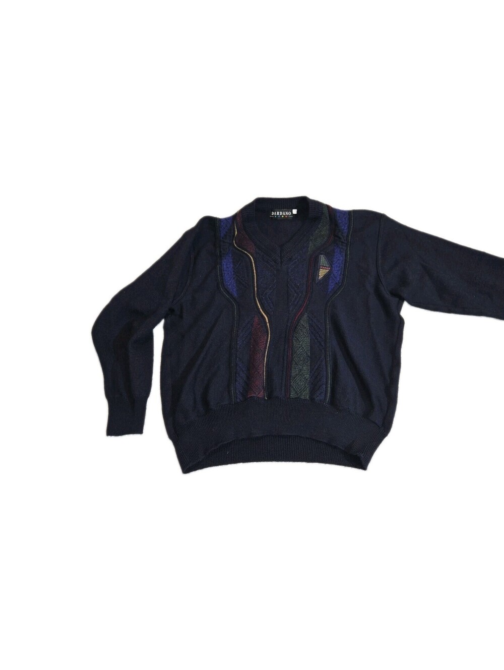 Dardano Mens Wool Blend Coogi Style Pullover Sweater 90s Y2k Vneck Dad Core
